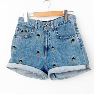 Zara Embroidered Pineapple Denim Shorts